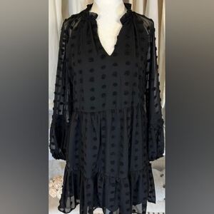 Boho/Hippie Sam and Jess Black Long Sleeve Polka Dot Sheer Dress, Sz XS, EUC!